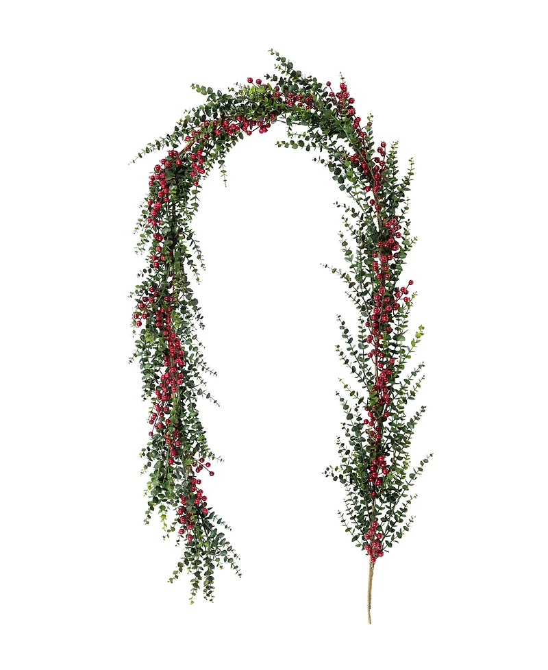 Glitzhome 9 ft Polyethylene Christmas Dripping Eucalyptus Garland with Berries