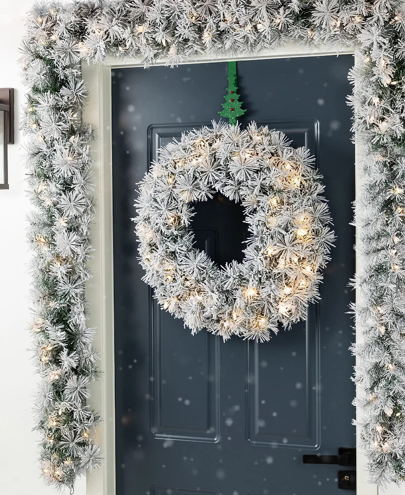 Glitzhome 6 ft Pre-Lit Snow Flocked Pine Christmas Garlands, Set of 2