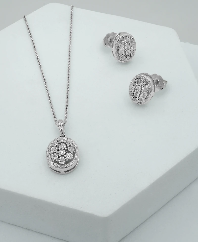 Diamond Octagon Halo Cluster 18" Pendant Necklace (1/10 ct. t.w.) in Sterling Silver, Macy's Exclusive