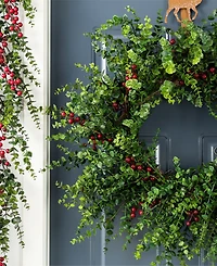 Glitzhome 28" Polyethylene Christmas Dripping Eucalyptus Wreath with Berries