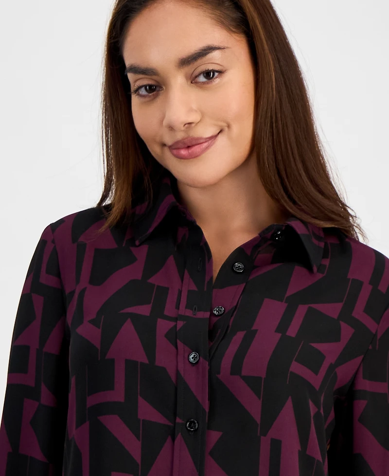 Ak Anne Klein Petite Geo-Print Shirt