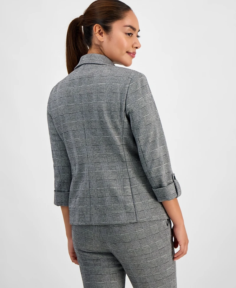 Ak Anne Klein Women's Plaid Jacquard Notch-Collar 3/4-Sleeve Jacket