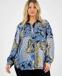 Jones New York Plus Paisley Button-Front Blouse