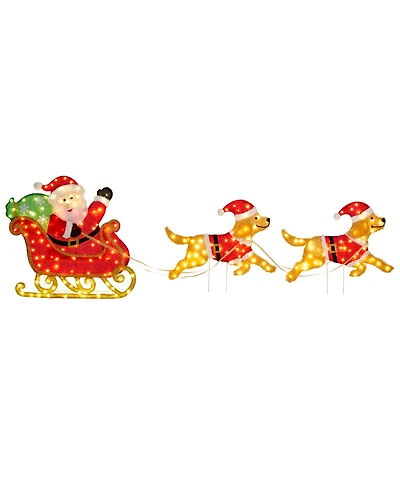 Glitzhome 90.5" Fabric Christmas 2D Dog with Santa Sleigh Lighted Outdoor Decor