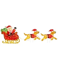 Glitzhome 90.5" Fabric Christmas 2D Dog with Santa Sleigh Lighted Outdoor Decor