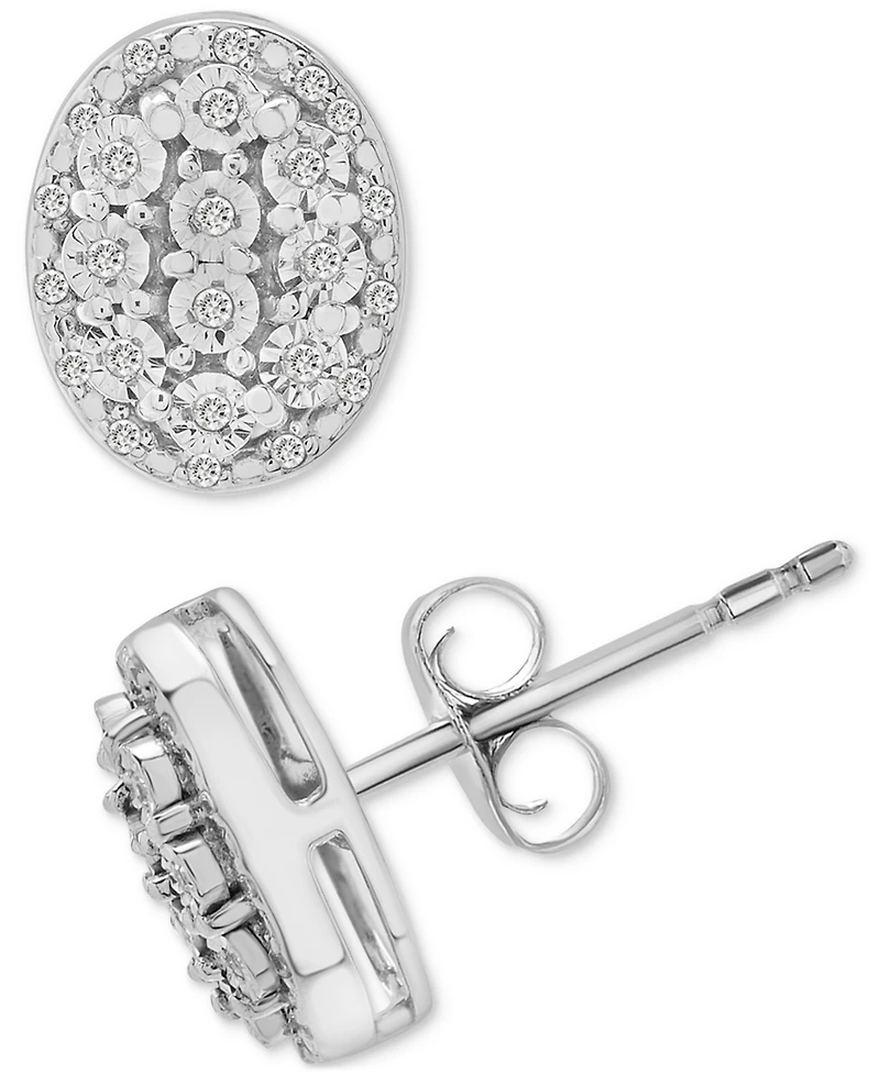Diamond Oval Halo Cluster Earrings (1/10 ct. t.w.) in Sterling Silver, Macy's Exclusive