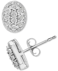 Diamond Oval Halo Cluster Earrings (1/10 ct. t.w.) in Sterling Silver, Macy's Exclusive