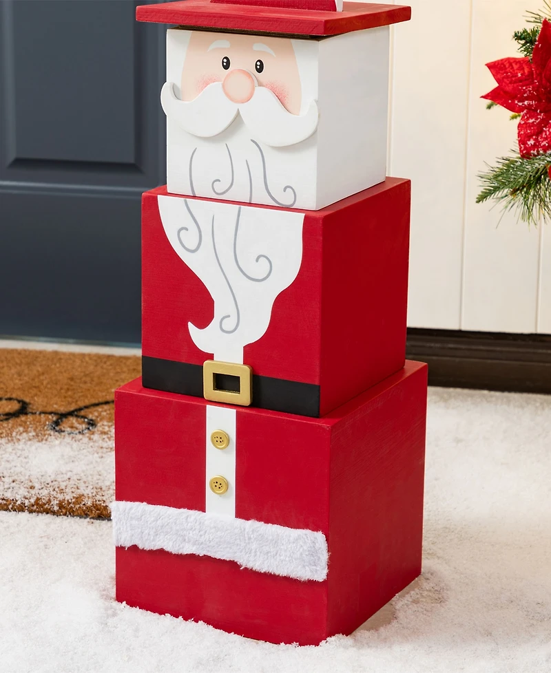 Glitzhome 24.5" Wood Christmas Santa and Nutcracker Reversible Boxed Porch Decor
