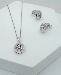 Diamond Oval Halo Cluster Earrings (1/10 ct. t.w.) in Sterling Silver, Macy's Exclusive