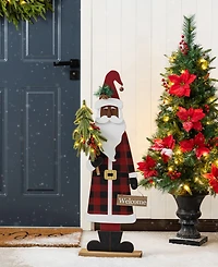 Glitzhome 35.75" Lighted Wooden Africa Santa Porch Decor