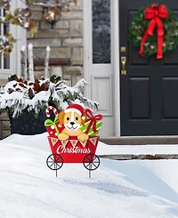 Glitzhome 24" Metal Christmas Dog and Gift Cart Yard Stake