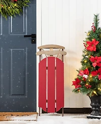 Glitzhome 34.25" Wooden Christmas Sleigh Porch Decor
