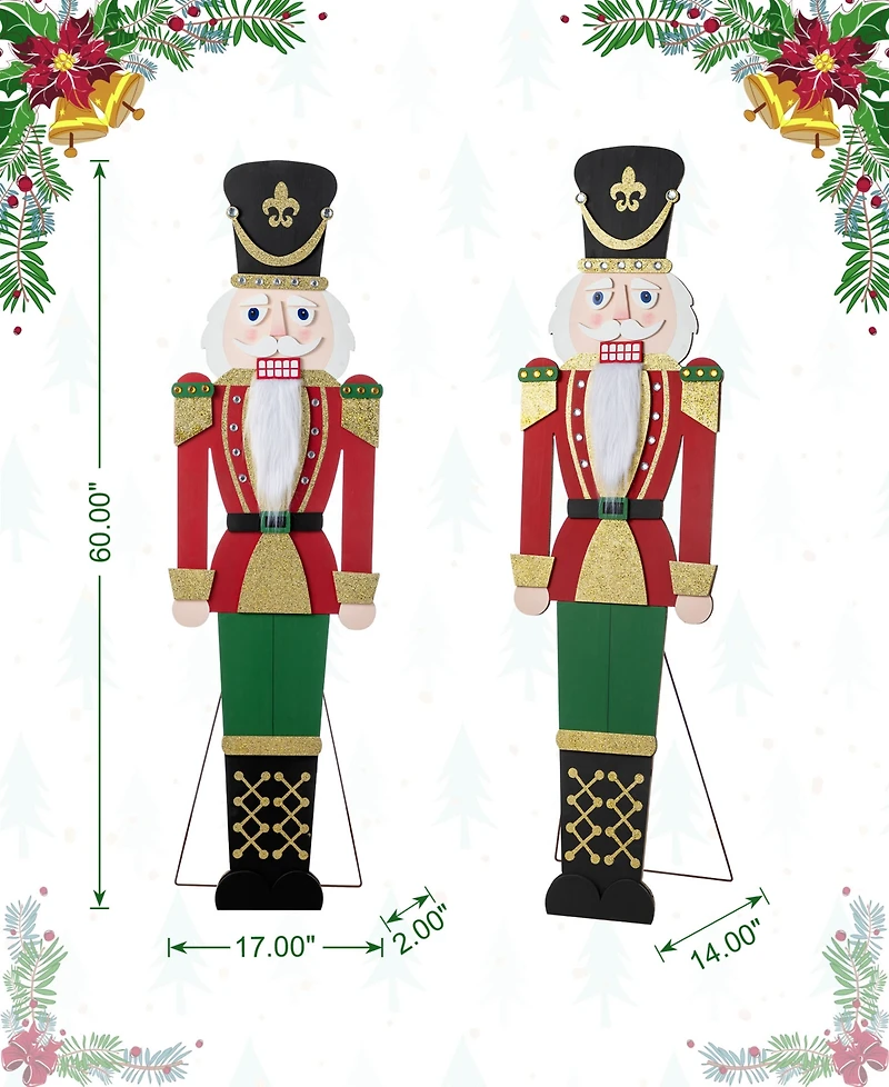 Glitzhome 60" Wooden Christmas Traditional Nutcracker Porch Decor