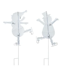 Glitzhome Metal Christmas Skiing Snowmen Yard Stakes, Set of 2