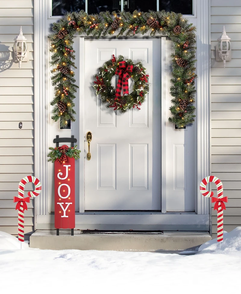 Glitzhome Metal Christmas Gingerbread House and Candy Cane Yard Stakes, Set of 3
