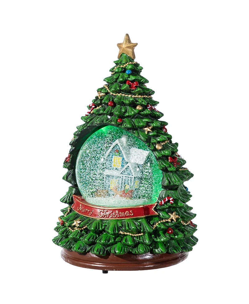 Glitzhome 100mm Lighted Resin Christmas Musical Snowflakes Christmas Tree Water Globe