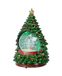 Glitzhome 100mm Lighted Resin Christmas Musical Snowflakes Christmas Tree Water Globe