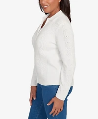 Alfred Dunner Petite Front Zip Chenille Cardigan
