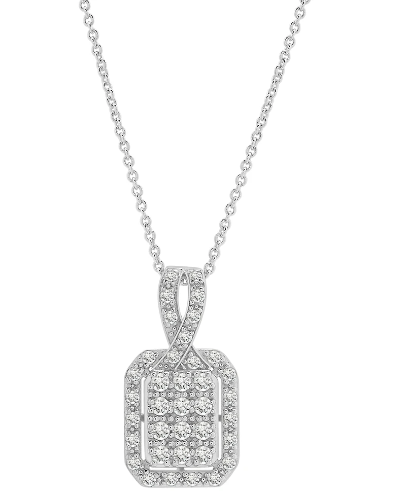 Diamond Octagon Halo Cluster 18" Pendant Necklace (1/3 ct. t.w.) in Sterling Silver, Macy's Exclusive