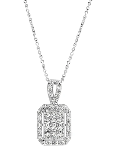 Diamond Octagon Halo Cluster 18" Pendant Necklace (1/3 ct. t.w.) in Sterling Silver, Macy's Exclusive