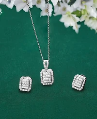 Diamond Octagon Halo Cluster 18" Pendant Necklace (1/3 ct. t.w.) in Sterling Silver, Macy's Exclusive