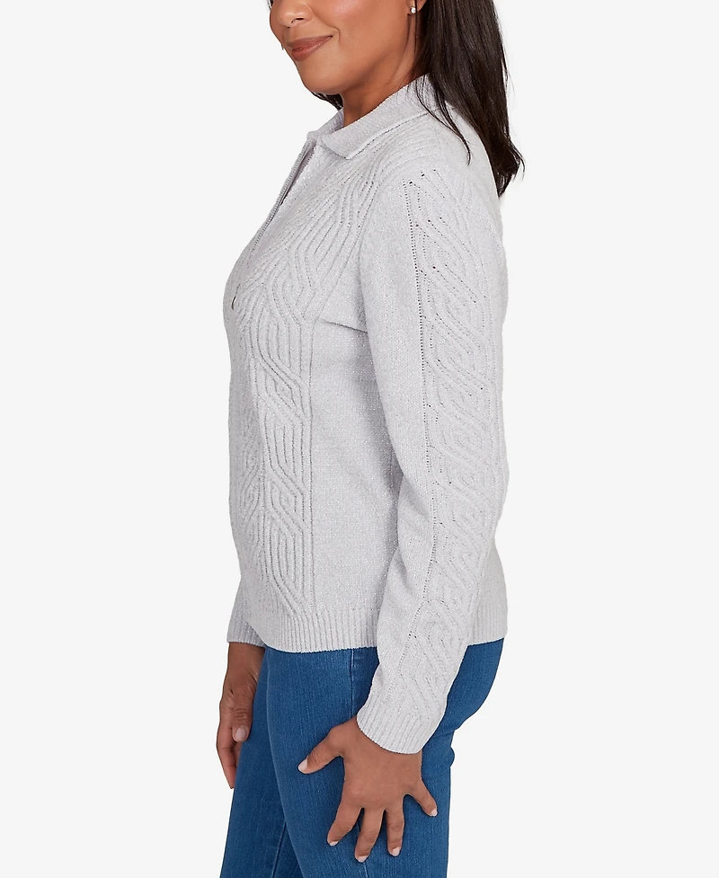 Alfred Dunner Petite Front Zip Chenille Cardigan