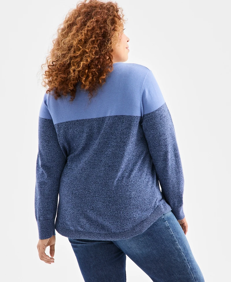 Style & Co Plus Cotton Color-Block Crewneck Sweater, Macy's Exclusive