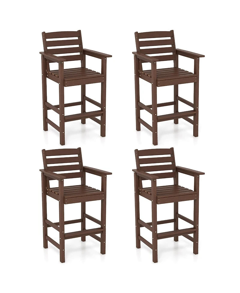 Gymax Patio Bar Stools Set of 4 Tall Adirondack Chair w/ Backrest Armrests & Footrests