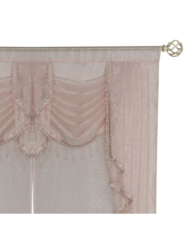 Kate Aurora Ultra Glam Beaded Sparkly Sheer Window a Bag Curtain Set - 58 in. W x 84 L, Rose