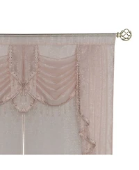 Kate Aurora Ultra Glam Beaded Sparkly Sheer Window a Bag Curtain Set - 58 in. W x 84 L, Rose