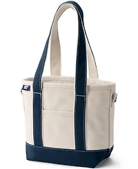 Lands' End Small Natural 3 Pocket Open Top Long Handle Canvas Tote Bag