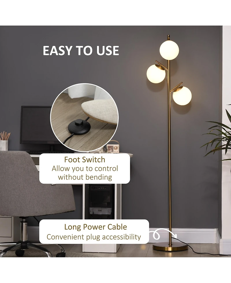 Homcom Modern Floor Lamp with Globe Shades, Sding Lamp,