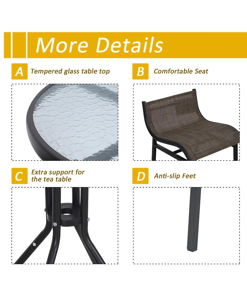 Outsunny 3 Piece Bar Height Outdoor Bistro Set for 2,