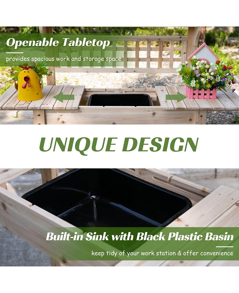 Outsunny 39'' x 18'' x 55'' Garden Potting Work Table w/ Hidden Storage, Natural