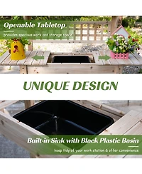 Outsunny 39'' x 18'' x 55'' Garden Potting Work Table w/ Hidden Storage, Natural