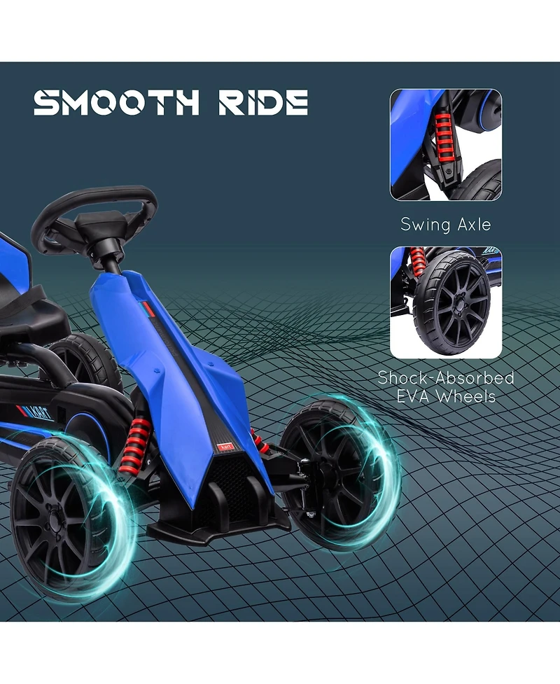 Aosom Kids Pedal Go Kart, Outdoor Ride on Toy with Adjustable Seat, Swing Axle, Handbrake, 4 Non-Slip Eva Wheels for Boys and Girls Aged 3-8 Years Old