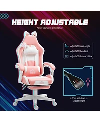 Homcom Cute Gaming Chair, Reclining Gamer Chair with Footrest,