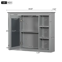 Casainc 35" x 27.5" Bathroom Mirror Cabinet with 6 Open Shelves, Wall Mounted Medicine (No Vanity)