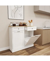 Casainc Tilt-Out Trash Cabinet with Two Drawers and Dual Compartments for Kitchen Waste Storage
