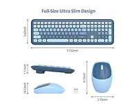 risokeys Cute Colorful Keyboard and Mouse Wireless Silent, Full-Size Retro Typewriter Wireless Quiet Slim Keyboard Low-Noise 2.4GHz for Computer