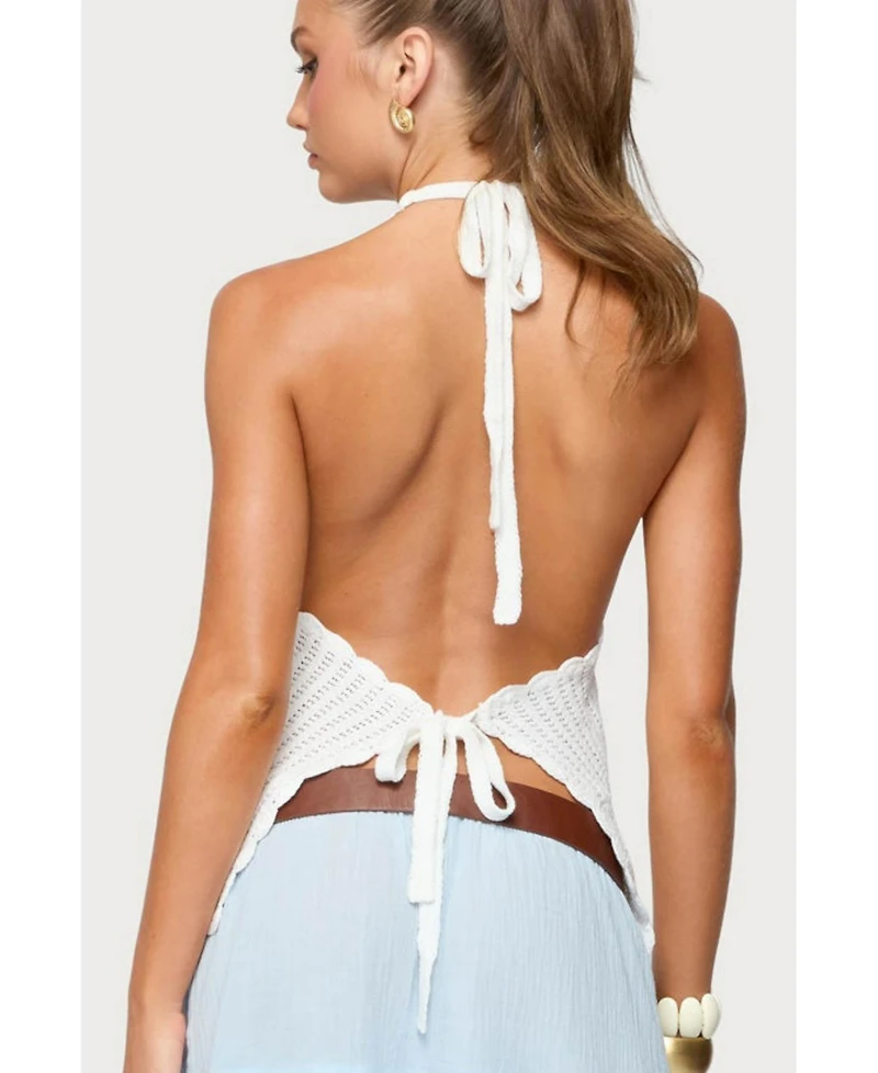 Edikted Womens Ivey Backless Crochet Halter Top