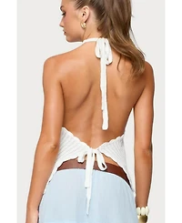 Edikted Womens Ivey Backless Crochet Halter Top