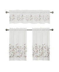 Kate Aurora Shabby Sheer Embroidered Complete 3 Piece Floral Rod Pocket Cafe Kitchen Curtain Tier & Valance Set