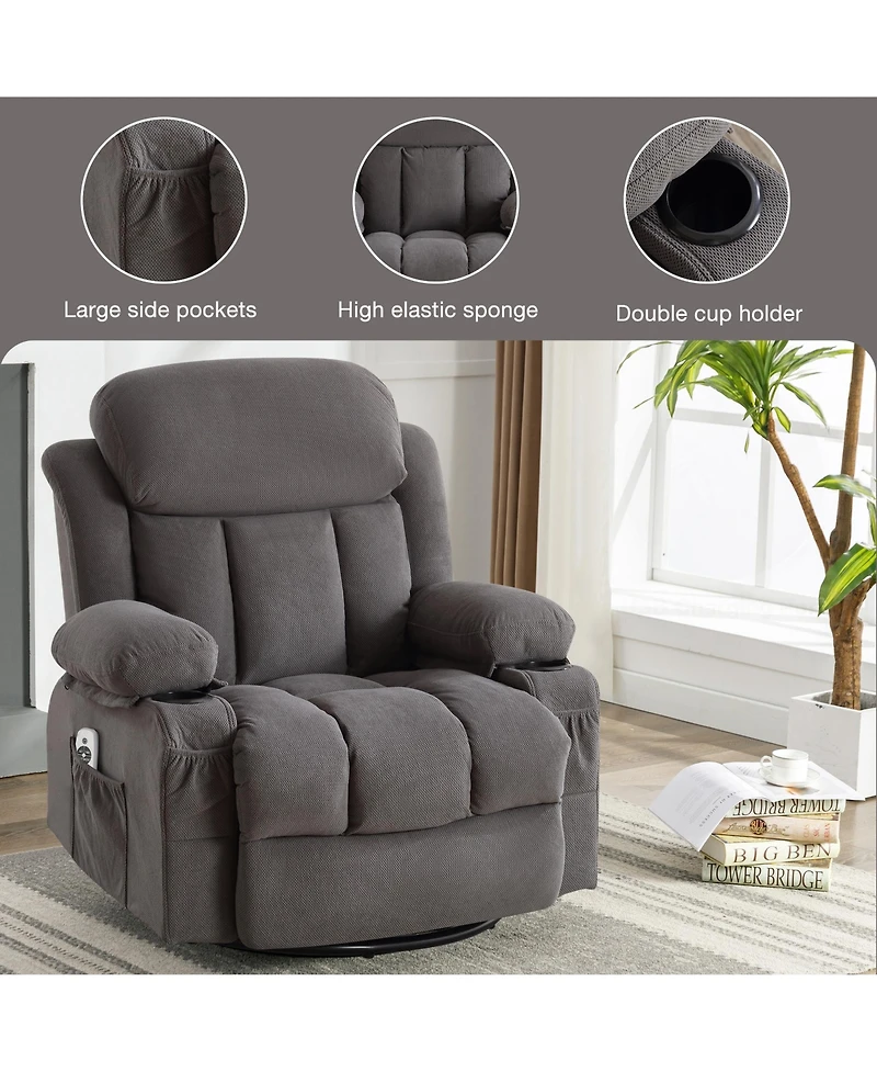 Swinging Recliner Massage Heated Sofa with Usb and 2 Cup Holders