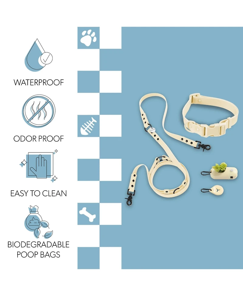 The Licker Store, Luna 8FT Adjustable 6-in-1 Waterproof Hands-Free Leash and Collar with Led Flashlight, Bag Dispenser