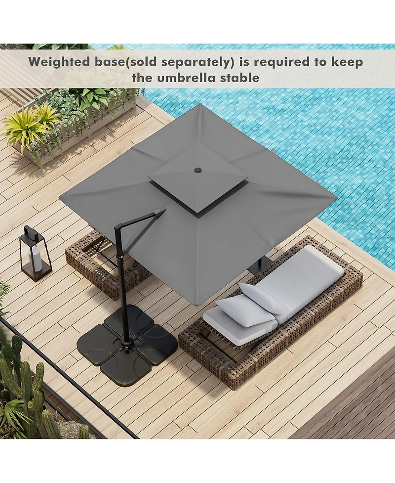 Gymax Patio 9.5FT Square Cantilever Offset Umbrella Double Vented 360 Heavy Duty