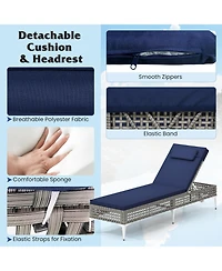 Gymax Patio Chaise Lounge Chair w/ 6-Position Adjustable Backrest Removable Cushion