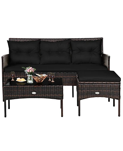 Slickblue Modular 3-Piece Patio Sectional Sofa Set with Thick Cushions – Ideal for Backyard or Porch Lounging
