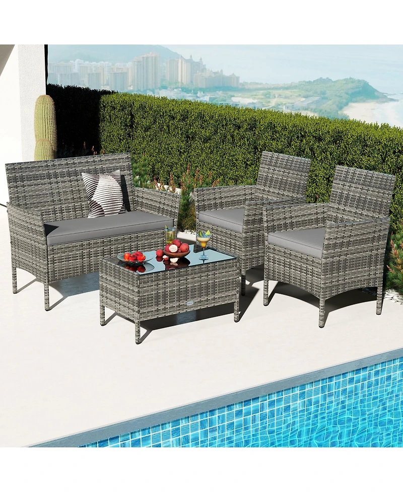 Slickblue 4-Piece Wicker Patio Set with Cushioned Seats for Outdoor Lounge or Garden