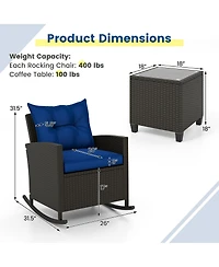 Slickblue Weather-Resistant 3-Piece Patio Rocking Chair Set with Cushions and Tempered Glass Table – Ideal for Outdoor Lounging